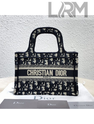 Dior Mini Book Tote Bag in Original Oblique Embroidered Canvas Blue 2019