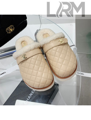 Chanel Lambskin and Shearling Flat Mules 4.5cm Apricot 2021