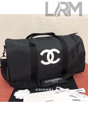 Chanel Fabric CC Carry-on Duffle Top Handle Bag Black/White 01 2019