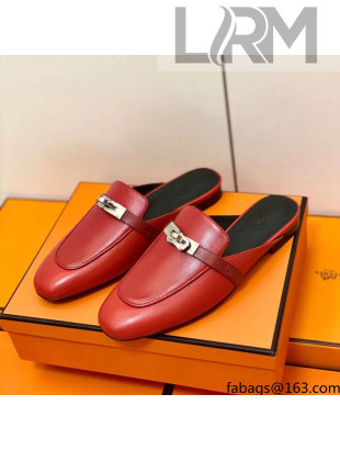 Hermes Oz Mule in Smooth Calfskin with Iconic Kelly Buckle Deep Red 18 2022(Handmade)