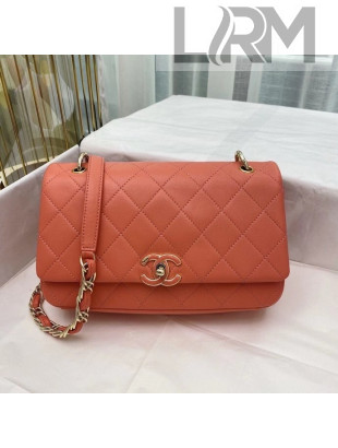 Chanel Quilted Lambskin Entwined Chain Large Flap Bag AS2319 Orange 2021 TOP