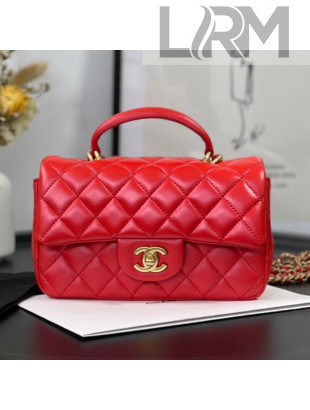 Chanel Shiny Lambskin Mini Flap Bag with Top Handle AS2431 Red 2021