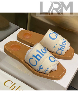 Chloe Logo Canvas Strap Slide Sandals Sky Blue 2021