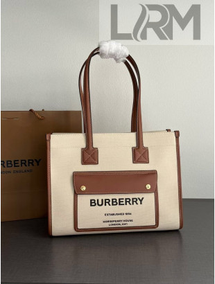 Burberry Small Two-tone Canvas and Leather Freya Tote Bag Natural/Tan Brown 2022 804413