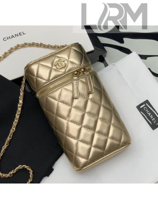 Chanel Metallic Leather Classic Vanity Phone Holder with Chain AP2084 Gold 2021