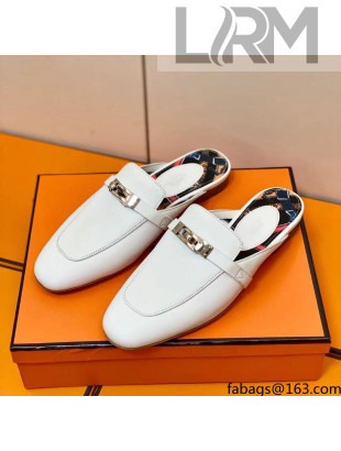 Hermes Oz Mule in Smooth Calfskin with Iconic Kelly Buckle White 28 2022(Handmade)