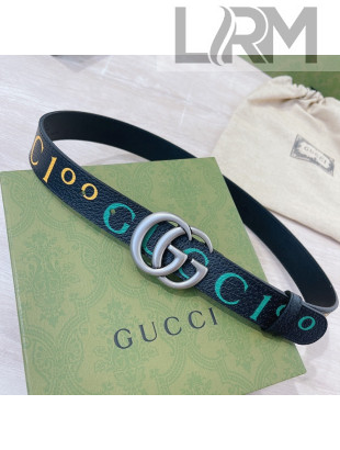 Gucci 100 Print Leather Belt 3cm Black Leather/Aged Silver 2021 25