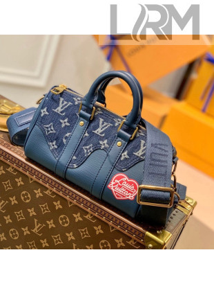 Louis Vuitton Keepall XS Bag in Monogram Denim and Leather M90689 Blue 2021