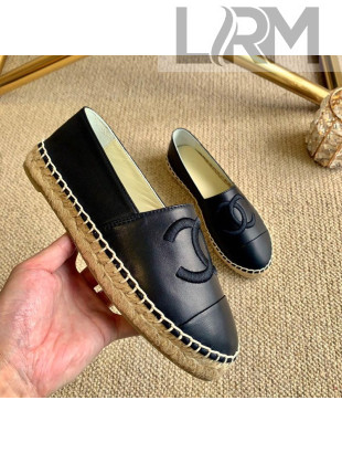 Chanel Leather Embroidered CC Espadrilles Black 2020