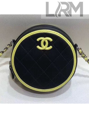 Chanel Neon Yellow Stripe Trim Round Classic Clutch with Chain  AP0366 Black 2019