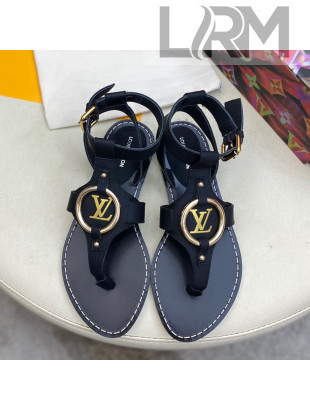 Louis Vuitton Faro Flat LV Circle Thong Sandals Black 2021