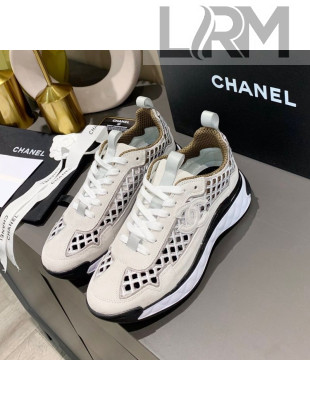 Chanel Suede Check Sneakers G37126 White/Gray 2020