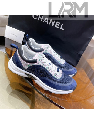 Chanel Tweed Sneakers G37122 Navy Blue/Pink 2021 111107