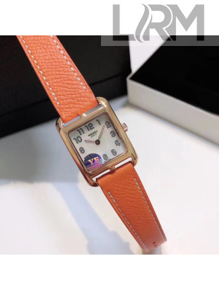 Hermes Cape Cod Grained Leather Watch 23x23mm Orange/Gold 2020