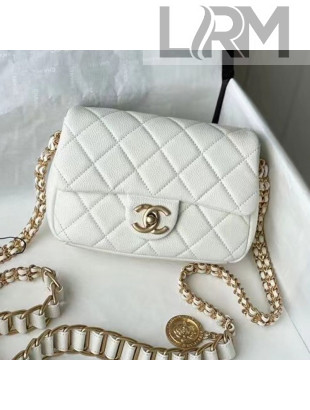 Chanel Medallion Strap Grained Calfskin Mini Flap Bag AS2482 White 2021 TOP