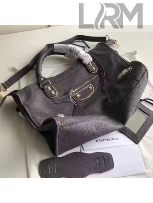 Balen...ga Clasic Gold Metallic Edge Goatskin City Bag 38cm Grey