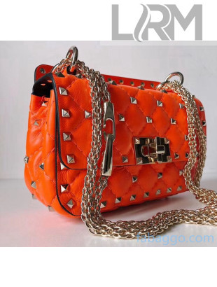 Valentino Rockstud Spike Soft Crinkle Lambskin Small Bag 0124 Orange 2020