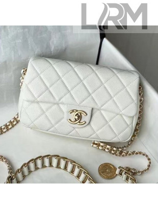 Chanel Medallion Strap Grained Calfskin Small Flap Bag AS2528 White 2021 TOP