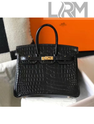 Hermes Birkin 25cm in Crocodile Embossed Calfskin Black 2020（Half-Handmade）