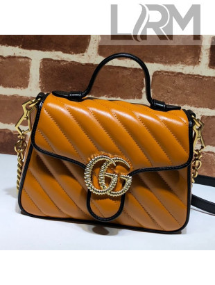 Gucci GG Diagonal Marmont Leather Mini Top Handle Bag 583571 Cognac 2019