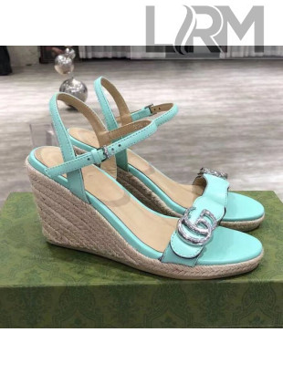 Gucci GG Lambskin Wedge Sandals Green/Silver 2021