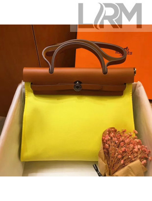 Hermes Herbag 31cm PM Double-Canvas Shoulder Bag Neon Yellow