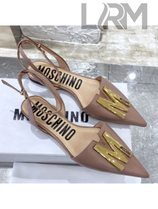 Moschino M Calfskin Flat Sandals Beige 2020