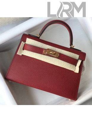 Hermes Mini Kelly II Handbag in Original Epsom Leather Burgundy(Gold Hardware)