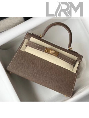 Hermes Mini Kelly II Handbag in Original Epsom Leather Etoupe(Gold Hardware)