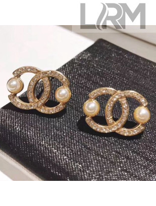 Chanel Crystal CC Pearl CC Stud Earrings 02 2019