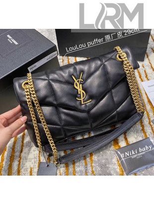 Saint Laurent Loulou Puffer Small Bag in Quilted Lambskin 577476 Black/Gold 2019(Top Quality))