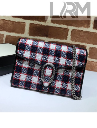 Gucci Ophidia Check Tweed Supreme Chain Wallet WOC 401231 Blue/White/Red 2019