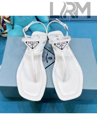 Prada Lambskin Flat Thong Sandals White 2021