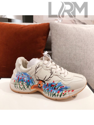 Gucci Rhyton Sneakers in Deer Print Leather White 2021 (For Women and Men)