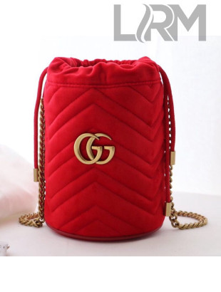 Gucci GG Marmont Velvet Mini Bucket Shoulder Bag 575163 Red 2019