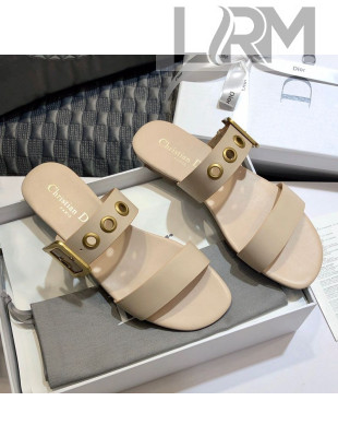 Dior Eyelet Calfskin Slide Sandals Nude 2020