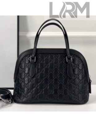 Gucci 341504 Black Signature Leather Top Handle Bag 