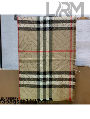 Burberry TB Check Silk Wool Scarf 70x230cm Beige 2021