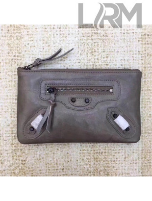 Balen...ga Calfskin Clasic City Small Pouch Kahki