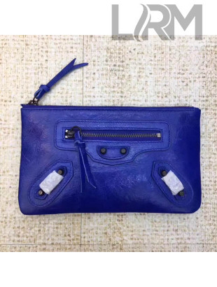 Balen...ga Calfskin Clasic City Small Pouch Royal Blue