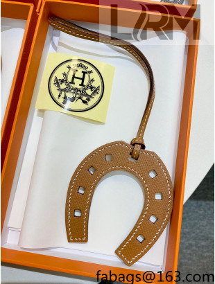 Hermes Paddock Calfskin Horseshoe Bag Charm Light Brown 2021 01