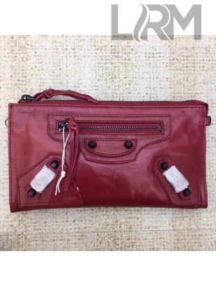 Balen...ga Calfskin Clasic City Wallet With Chain Burgundy