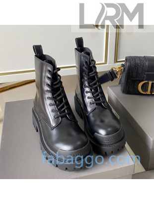 Balenciaga Strike Calfskin Lace-up Short Boot All Black 2020