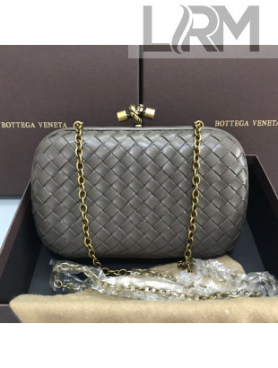 Bottega Veneta Knot Woven Lambskin Clutch with Chain Dark Grey 2019