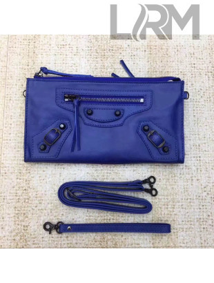 Balen...ga Calfskin Clasic City Wallet With Chain Royal Blue