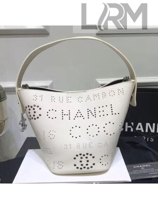 Chanel Eyelet Calfskin Drawstring Bucket Bag AS0304 White 2019