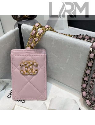 Chanel 19 Leather Badge Holder with Chain AP1745 Light Pink 2021