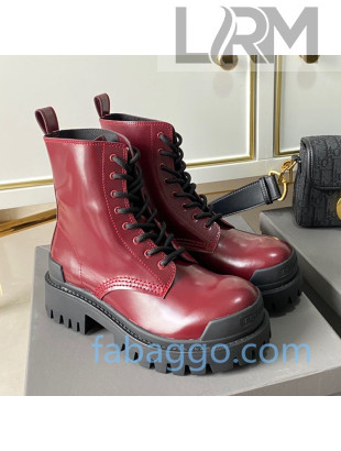 Balenciaga Strike Calfskin Lace-up Short Boot Burgundy 2020