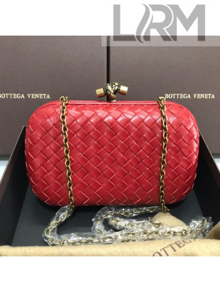 Bottega Veneta Knot Woven Lambskin Clutch with Chain Red 2019