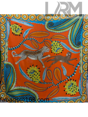 Hermes Jade Dance Cashmere Silk Scarf 140x140cm Orange 2021 